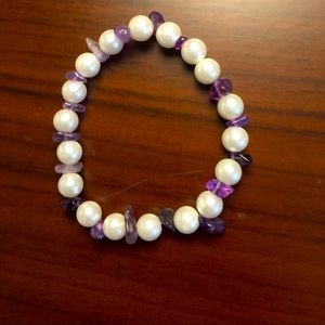 Amethyst and Pearl Bead Bracelr